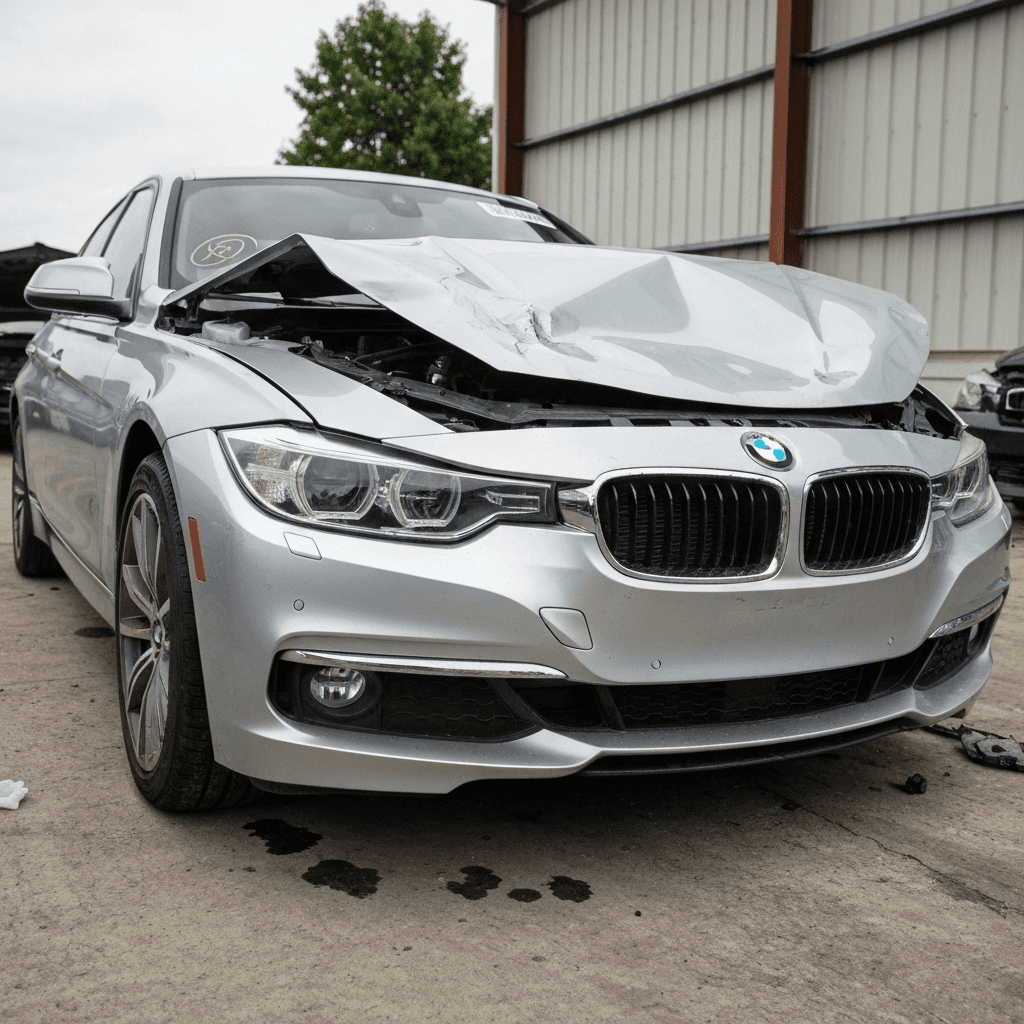 سيارة بي إم دبليو الفئة الثالثة مصدومة